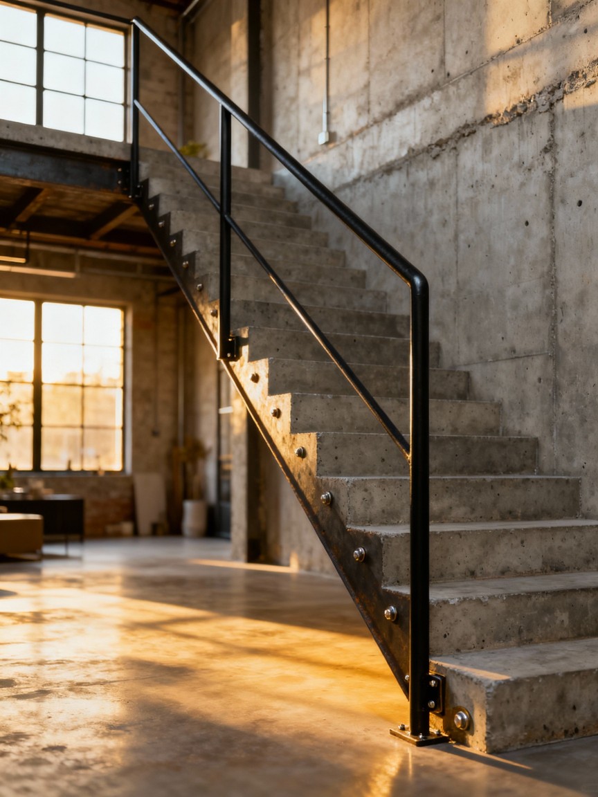 清水混凝土与黑钢板楼梯