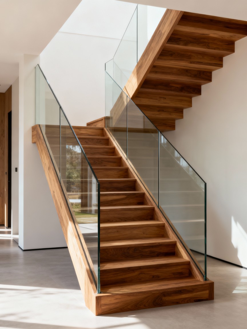 木踏步 + 玻璃栏板